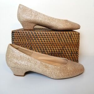 Dream Pairs Mila Gold Glitter Chunky Low Heel Pumps